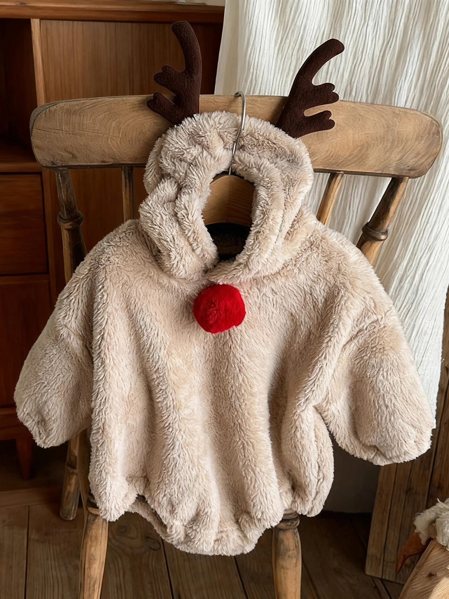 

Christmas Reindeer Jumpsuit Warm Fleece Hooded Romper with Long Sleeves for Infant Boys and Girls Winter Outfit