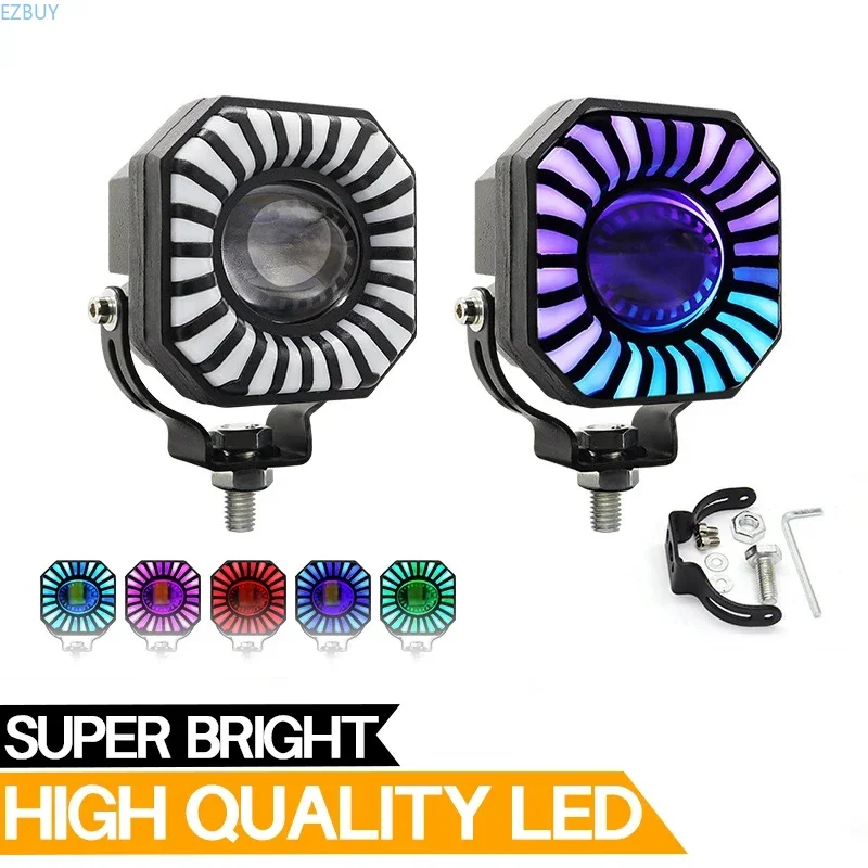 12V 24V motorcycle LED spotlight white beam of light round effect waterproof auxiliary light