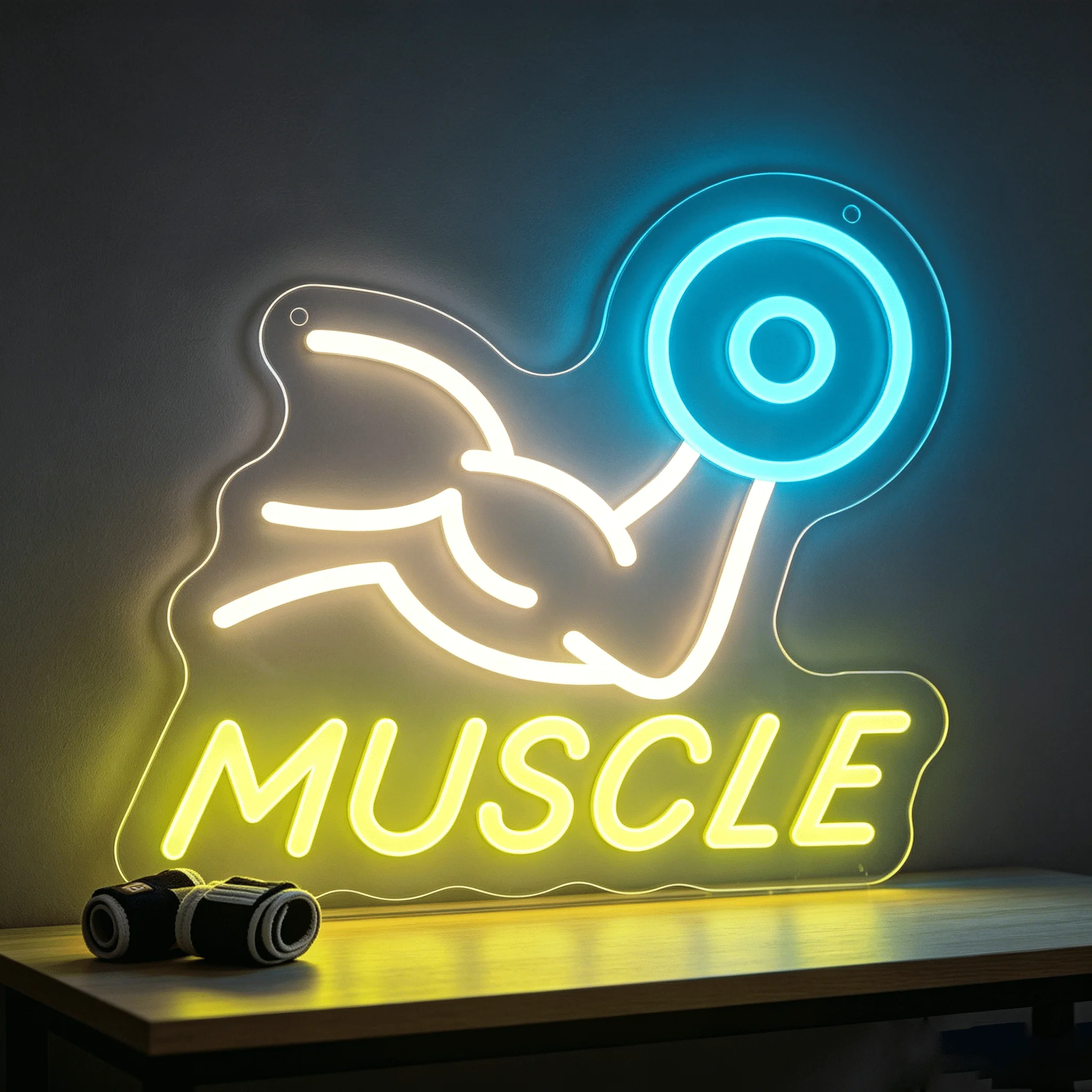 Home Gym Neon Sign - لافتة نيون LED على شكل عضلات،