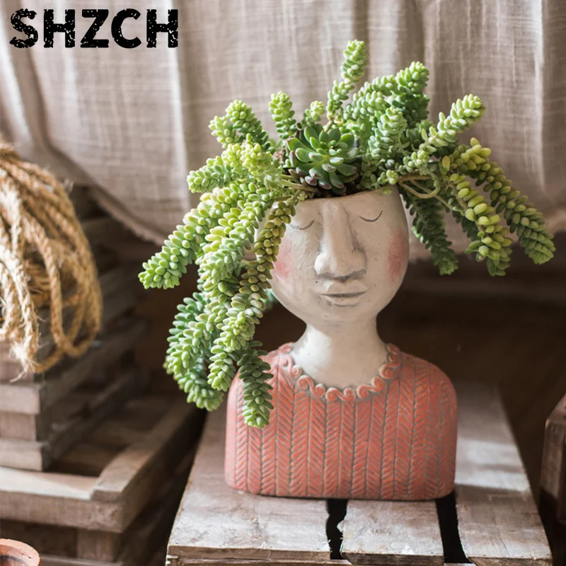 ‌Sculptural Face Planter for Succulents & Pothos | Artistic Vase, Cartoon Pot with Dry Flower Display, Home Office Decor