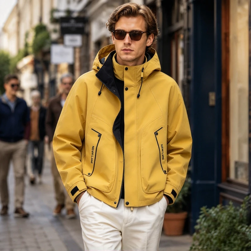 Waterproof Windbreakers Men Autumn Spring Hooded Jacket Zipper Cargo Coat Bomber Camping Loose Thin Softshell Hiking Jackets Man