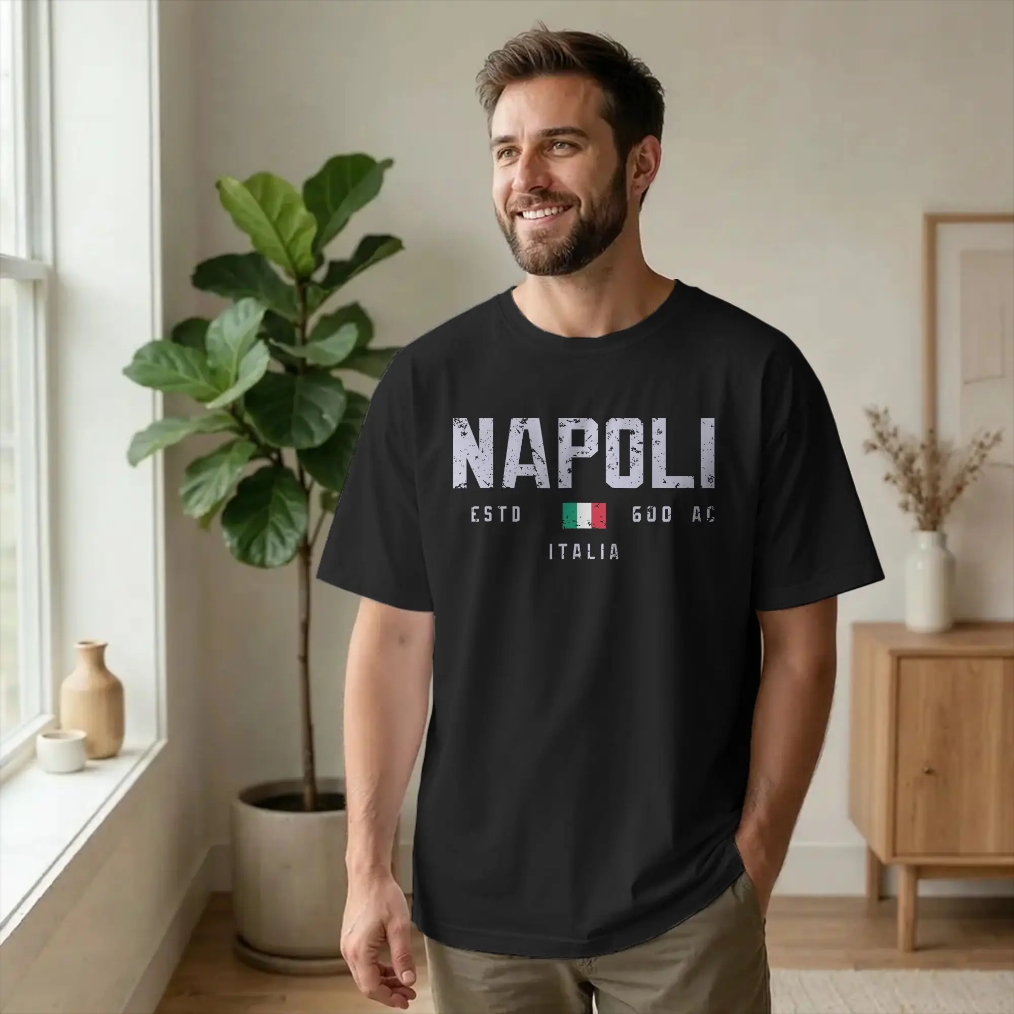 Men Napoli Campania Naples Italy Flag T Shirt Travel Pure Cotton Tops Funny Short Sleeve Crew Neck Tees Original T-Shirts