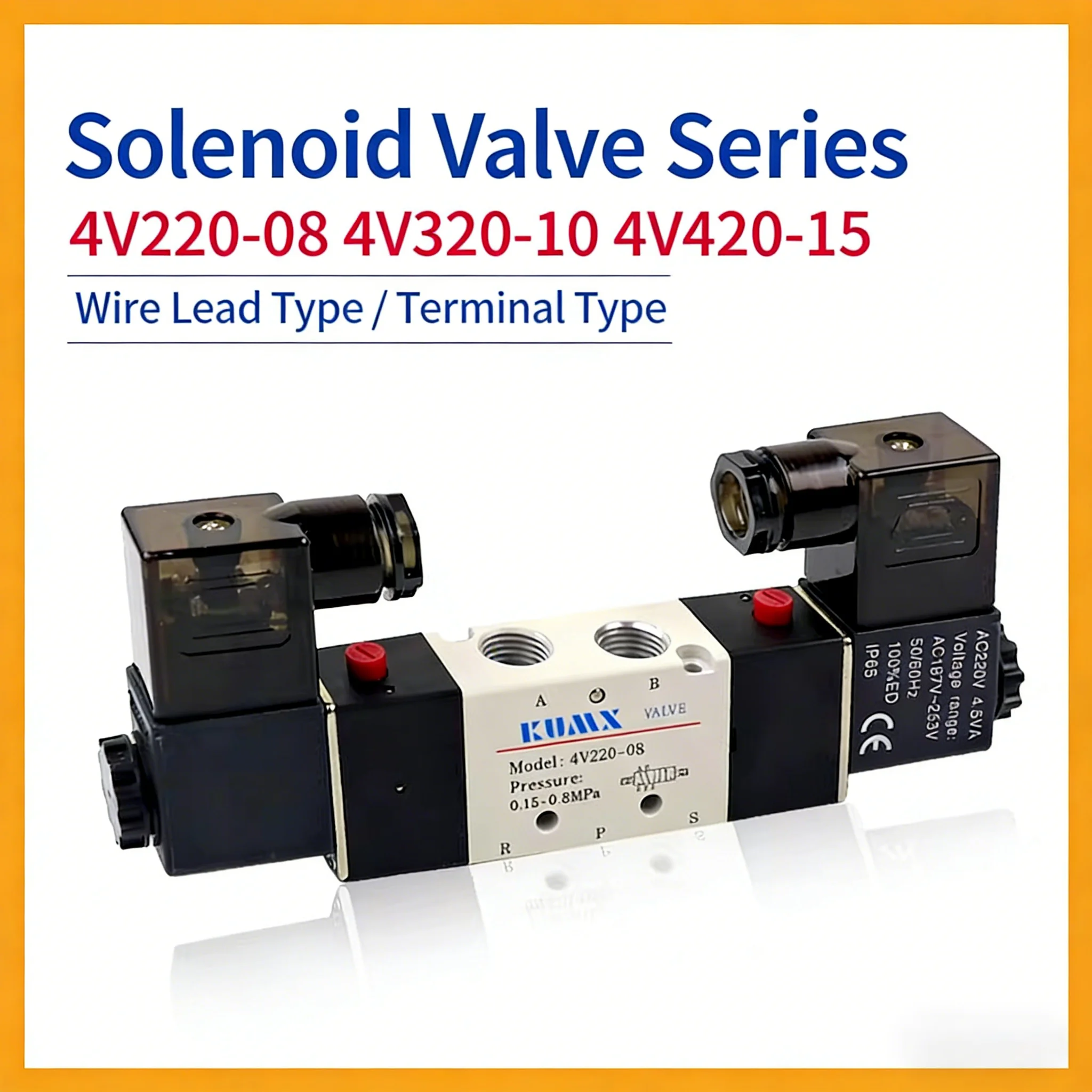 Pneumatic Solenoid Valve 4V220-08 Two-position Five-way Vent Valve Dual-control Coil Cylinder Control Reversing Valve 220V 24V