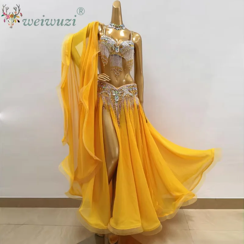 Image of Heißer Verkauf profession elle Frauen Bauchtanz Kostüm tragen für Bühnen performance Outfit 3 Stück Anzug Perlen Karneval Tänzer Kostüm Set