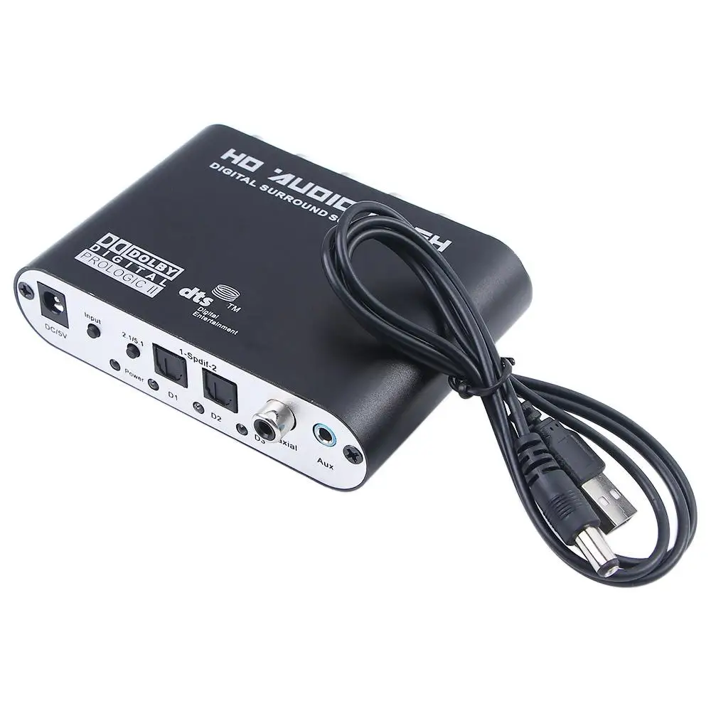 Konverter Analog koaksial HD SPDIF, AUX 3.5mm ke 6RCA DAC konverter AC3 Audio Digital ke dekoder Amplifier dekoder Audio