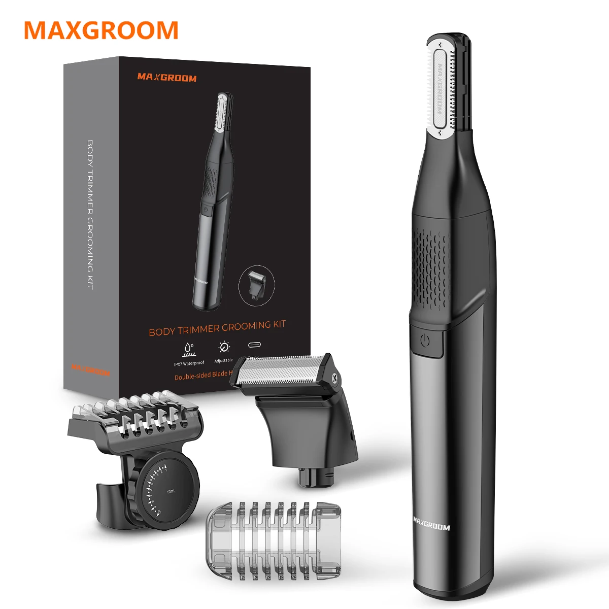 MAXGROOM Electric Body Hair Trimmer for Men Double-Sided Blade IPX6 Waterproof Body Hair Razor for Groin Pubic Body Hair Groomer