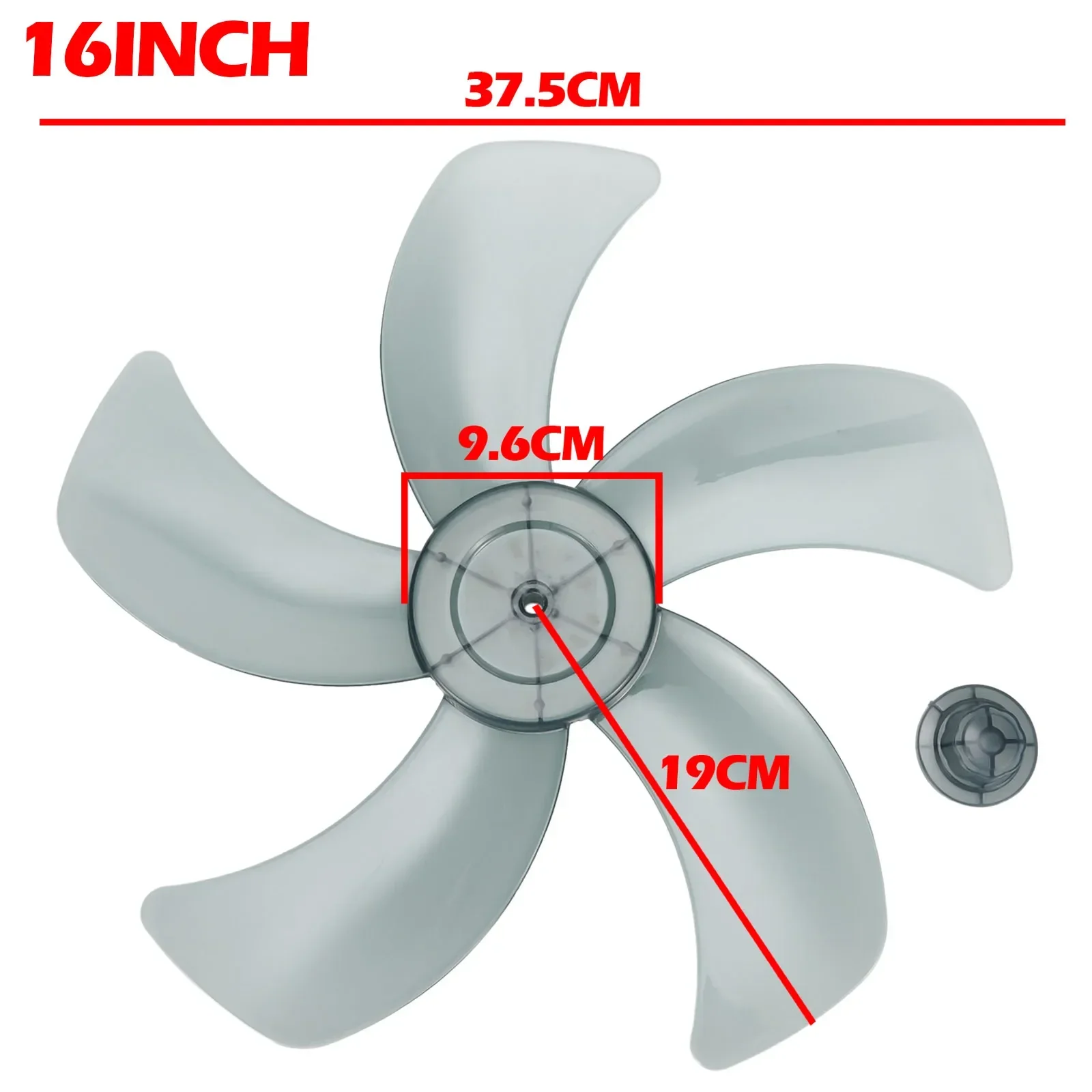 Five Leaves Plastic Fan Blade com Nut Cover, Household Standing Blade, Pedestal Peças De Reposição, Ferramentas Elétricas Acessório, 16"