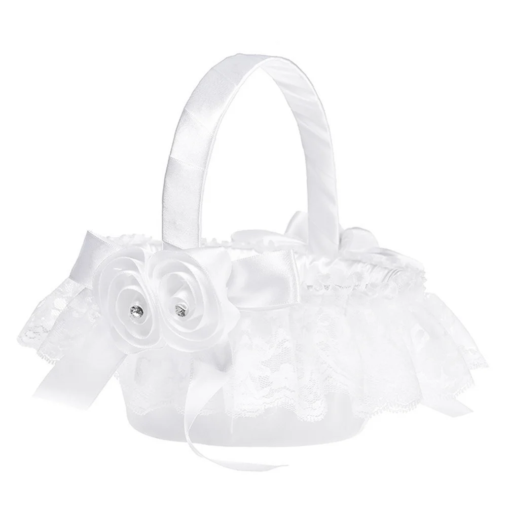 سلة زهور دانتيل أنيقة ديكور من القماش الأبيض مثالي لحفلات الزفاف وحفلات الزفاف وإكسسوارات الحفلات الرومانسية #4