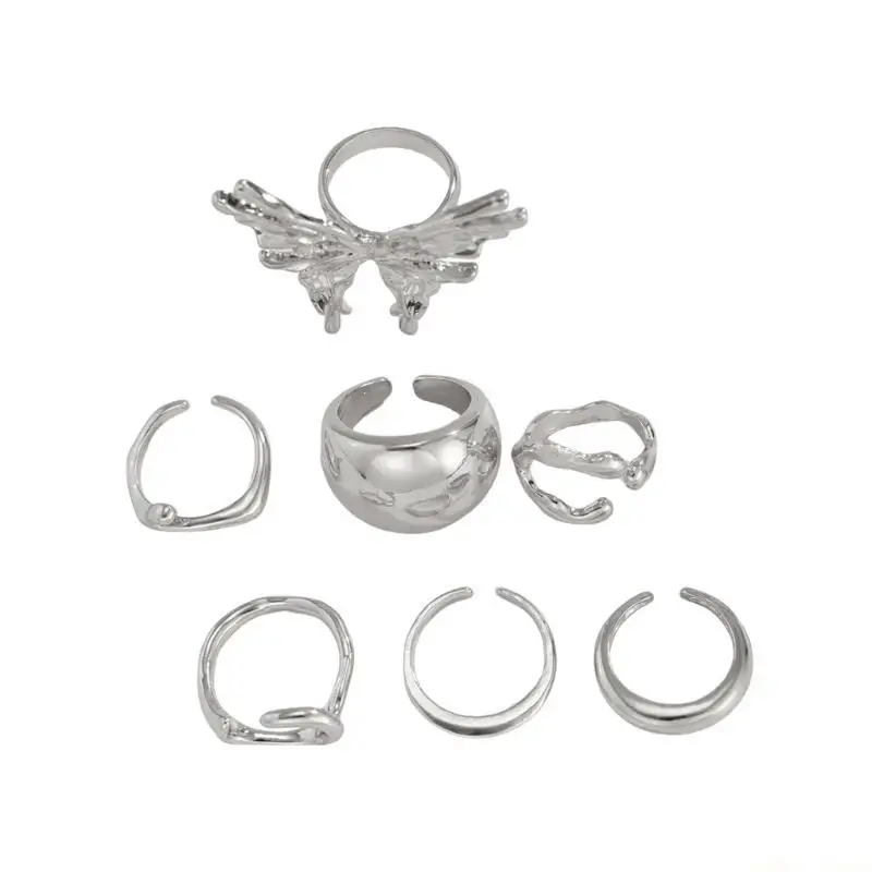 31BF 7 Pieces Stylish Lavas Butterfly Rings Set to Enhances Your Daily Look