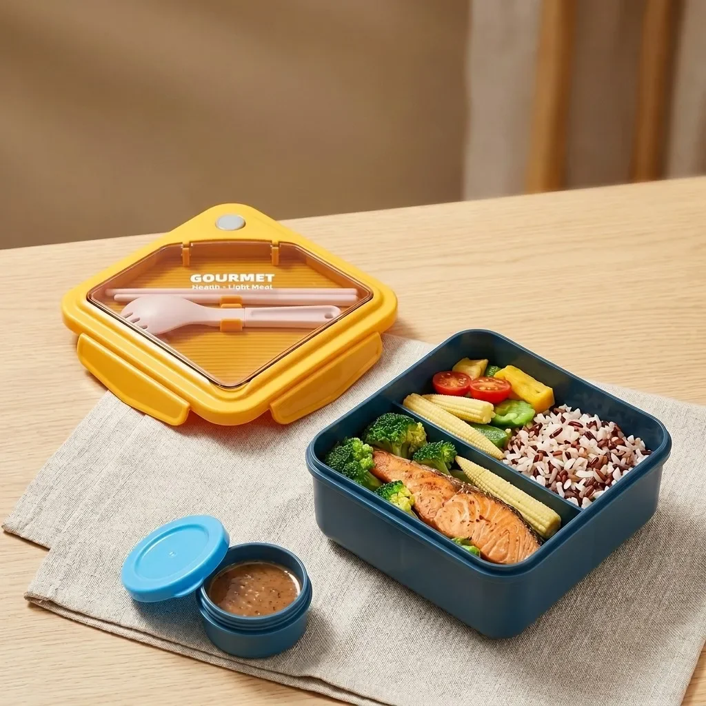 Microwavable Plastic Bento Lunch Box Set for Adults Kids Meal Prep Food Containers with Cutlery Dividers Snack Salad Container