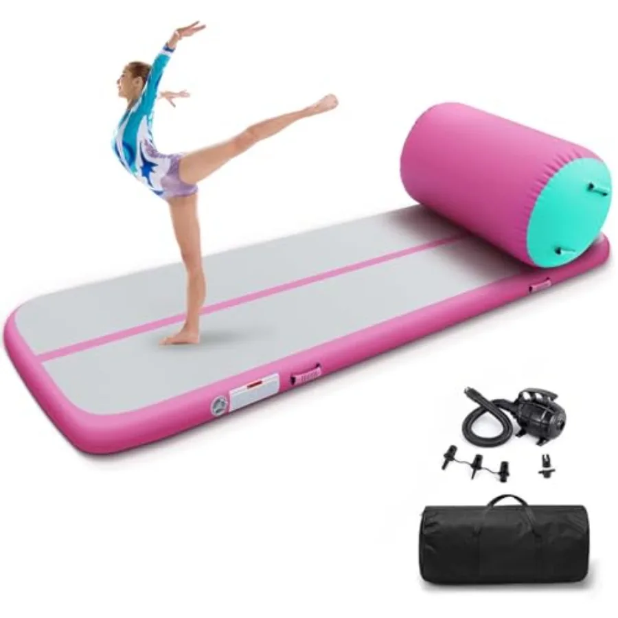 Gymnastics mat for tumbling: inflatable 10ft air tumble track 4-inch thick blue PVC material ultra-soft impact absorption for h