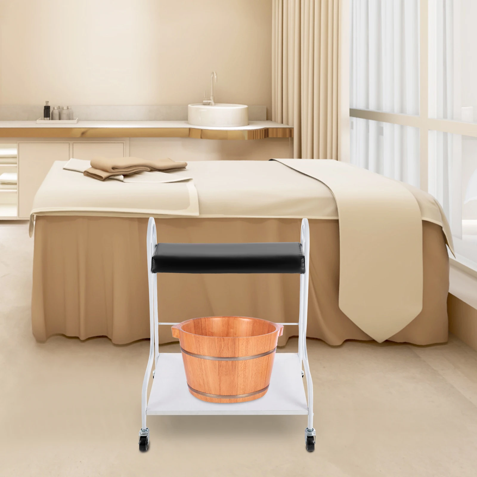 Adjustable Beauty Salon Nail Foot Bath Spa Portable Esthetician Trolley Cart for Foot Rest 3  PU Cushion Funiture Massage