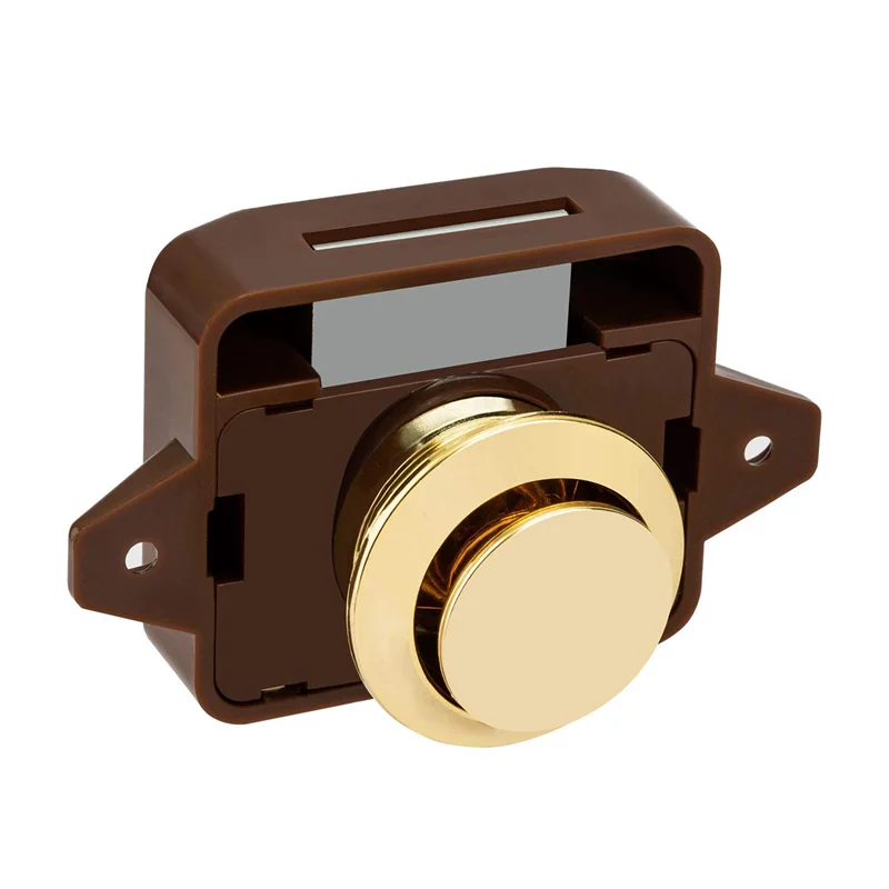 

AB30-30Pcs Keyless Push Button Catch Door Knob Lock For RV Caravan Cabinet Boat Motor Home Cupboard, Brown Gold