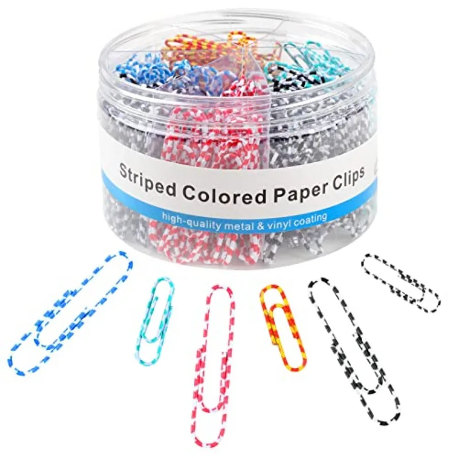 

400 PCS Paper Clips, Metal Coated Paperclips, Paper Clip Assorted Sizes Medium and Large, Striped Colored Paper Clips, Colored
