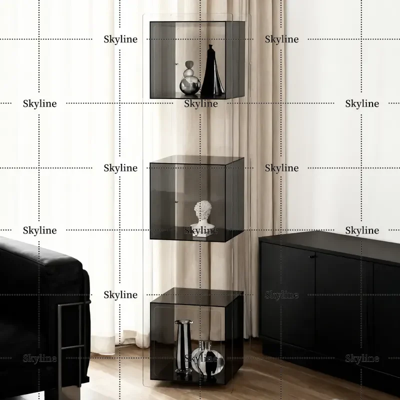 Acrylic Bookshelf Display Cabinet Floor Standing Corner Storage Shelf for Living Room Bedroom Wall Mounted Integrated Design