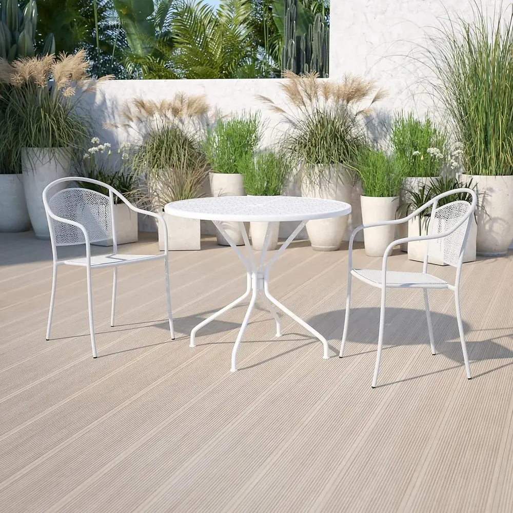 

Oia Commercial Grade 35.25 Round White IndoorOutdoor Steel Patio Table with Umbrella Hole