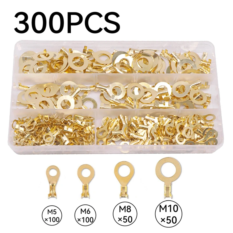 150/300/450/540PCS O Lugs Ring Eyes Copper Crimp Terminals Cable Lug Wire Connector M3/4/5/6/8/10 Assortment Kit+Crimping pliers