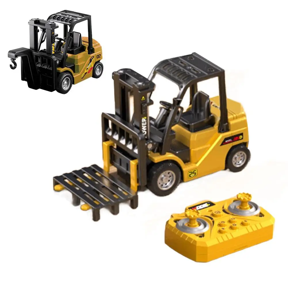 

Mini Rc Truck Forklift 1/64 Alloy Diecast With Trailer Remote Control Desktop Cars For Boys Liftable Electric Excavator Engineer