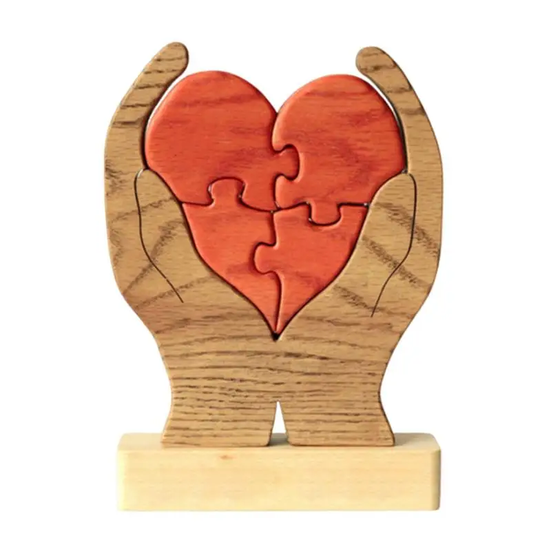 Puzzle Decor Hand Holding Heart Family Names Desktop Ornaments Bedroom Table Decor Home Decor Aesthetic For Mom Dad Family