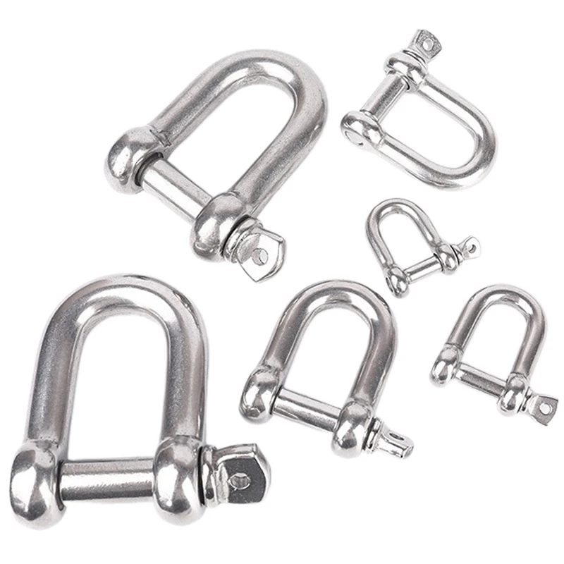 2Pcs M5 M6 M8 M10 M12 M14 D-type Shackle Stainless Steel Chain  Lifting Ring Connection Buckle Fixed Buckles Hardware Tools