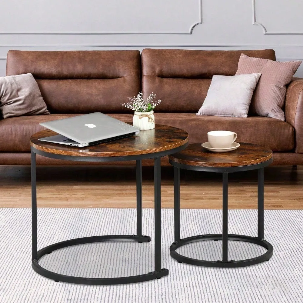 

2X Coffee Tables For Living Room Small Round Coffee Table For Small Spaces Brown