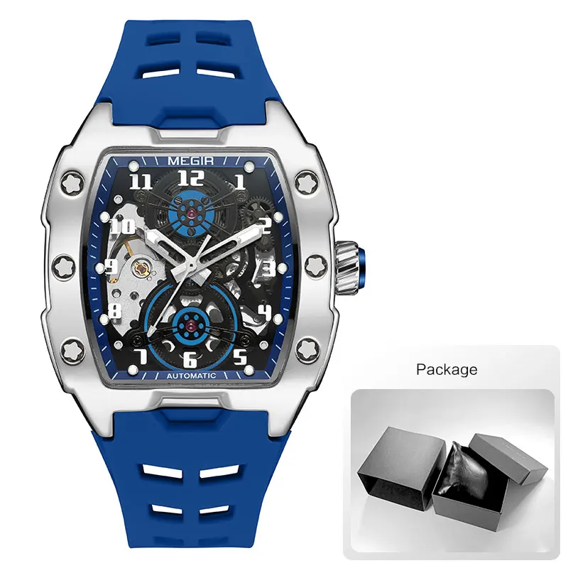 MEGIR 8602 Sport Automatic Watch Men Waterproof White Silicone