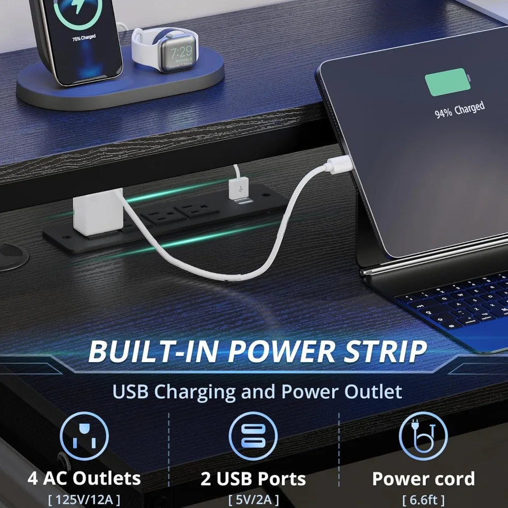 مكتب ألعاب على شكل حرف L مع صينية لوحة مفاتيح، مكتب كمبيوتر قابل للعكس مع مخرج طاقة، مكاتب مكتب منزلية زاوية، كابينة ملفات متنقلة