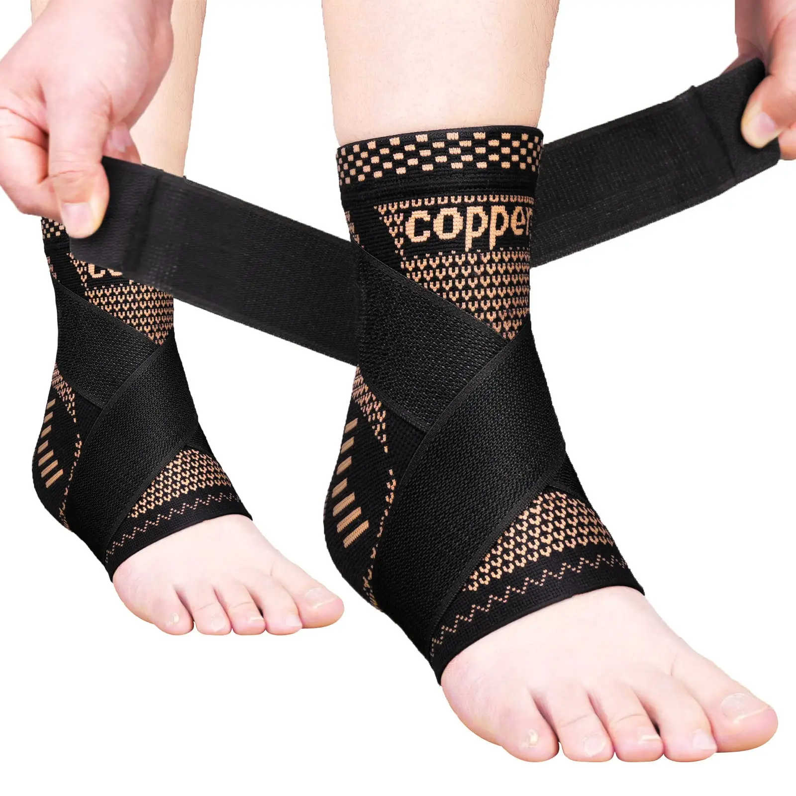 1 Stück Knöchelbandage für Damen und Herren, Kompressionsbandage mit Kupferinfusion, Fersenstütze für Fußball – Detail 1