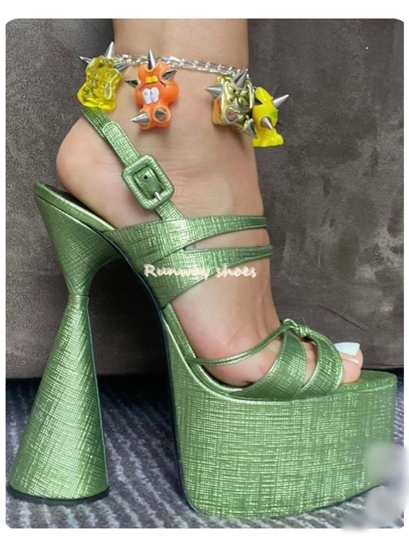 

Toes Buckle Combination Runway Style Women's Sandals Waterproof Platform Summer Unconventional High Heels Purple Women's Shoes