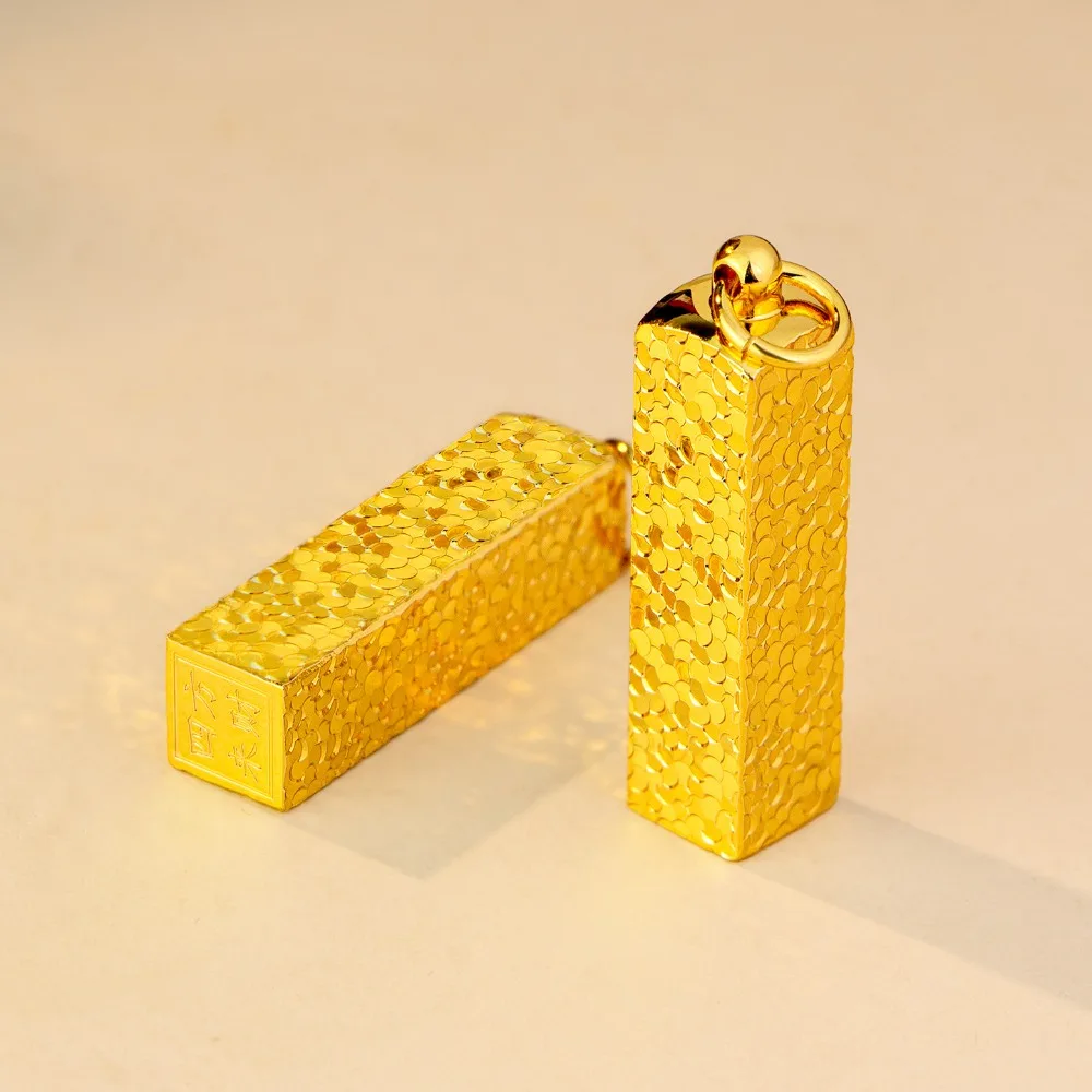 Burst flash broken ice ice quartet to wealth small gold bar pendant with collarbone chain female 9999gold