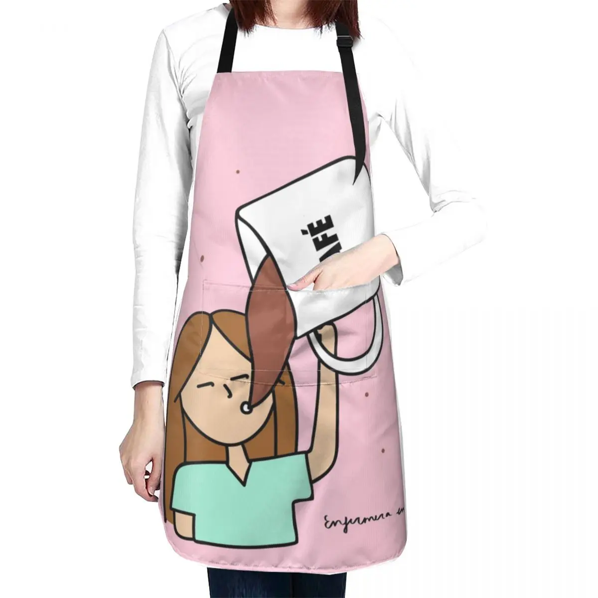 Doctor Nurse Enfermera En Apuros Apron with 2 Pockets Stain Resistant Adjustable Tie Apron for Working for Women