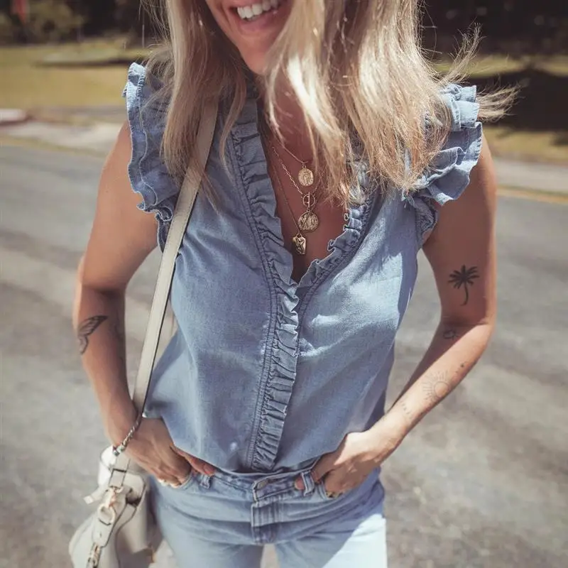 

Женская повседневная блузка-пуловер с оборками, однотонная, с подвернутым краем, весенняя модная