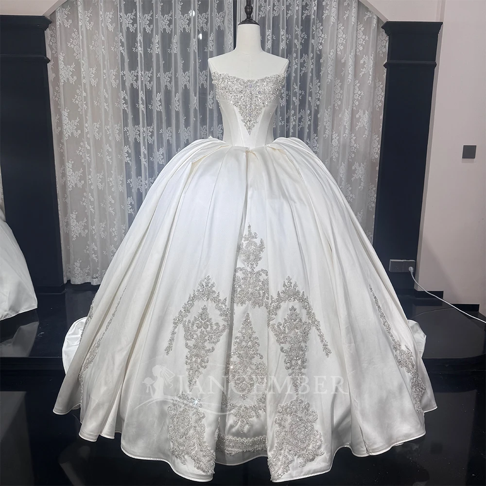 

Свадебное платье с блестящими бусинами, без рукавов, без бретелек, на заказ, с кристаллами, для невесты, вечернее платье