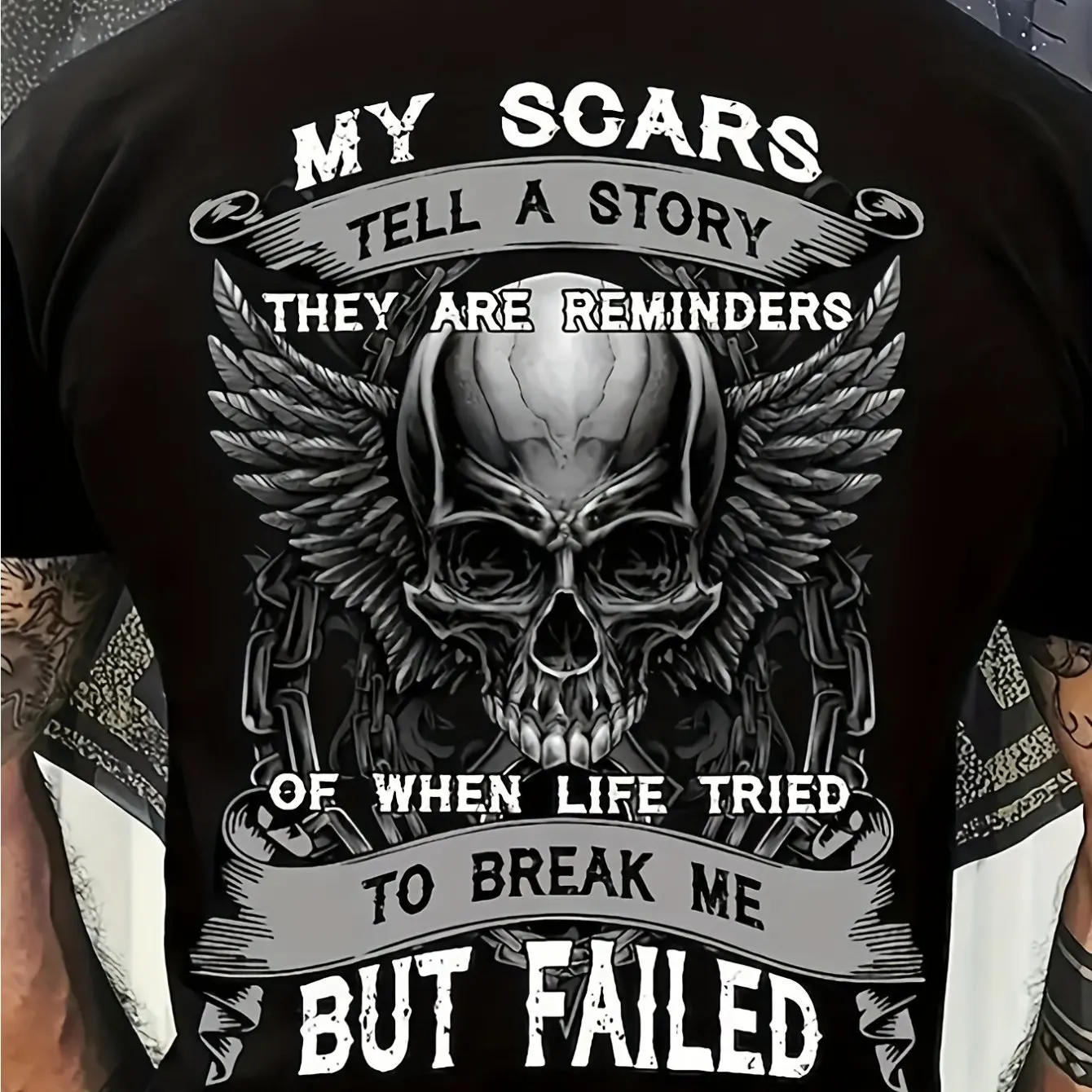 

Men's Back Printed Skull T-Shirt - 100% Cotton Loose Version Streetwear T-Shirt