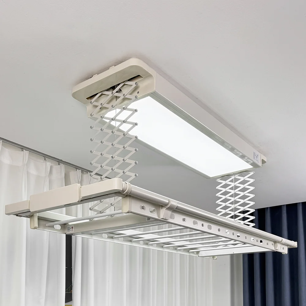 LED Wide-Angle Lighting Smart Electronic Foldable Heating Clothes Rack with Remote Control for Balcony & Indoor Use