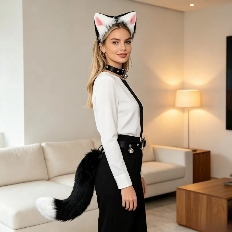 3PCS/SET Halloween Party & Holiday DIY Decor Costume Dress‑up Polyester Adjustable Plush Fox Ear Tail Neckwear Set Costume