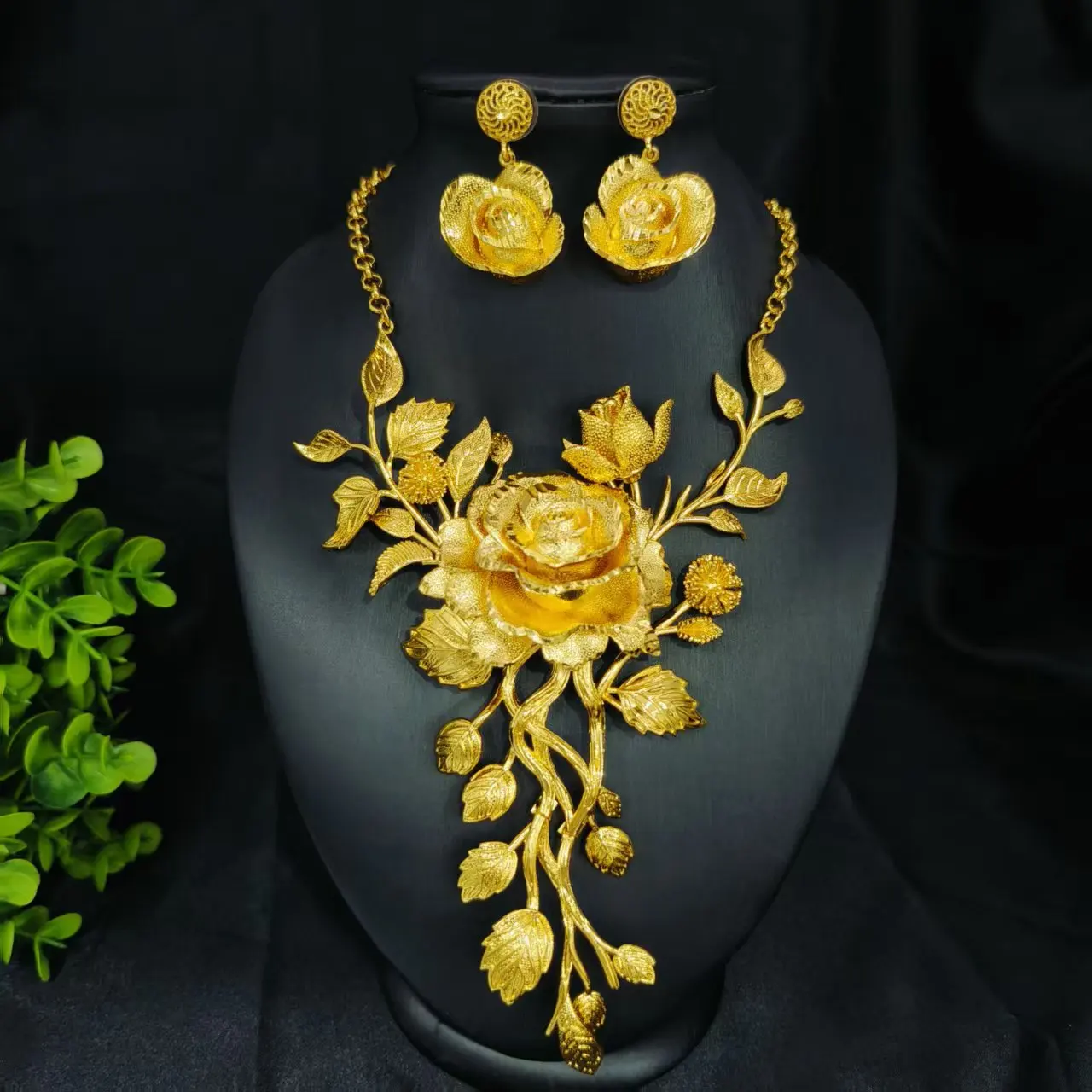 Luxury 24K 9999 Pure Gold real gold Middle East Women Flower Earrings Pomegranate Flower Necklace
