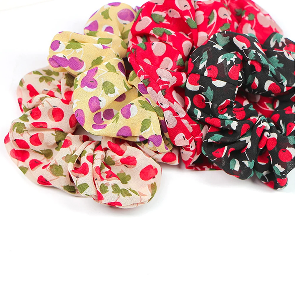 

4pcs Hair Ribbon Elastic Chiffon Ties Women Headdress Floral Headwear Daily Accessories Thin Thick Hair