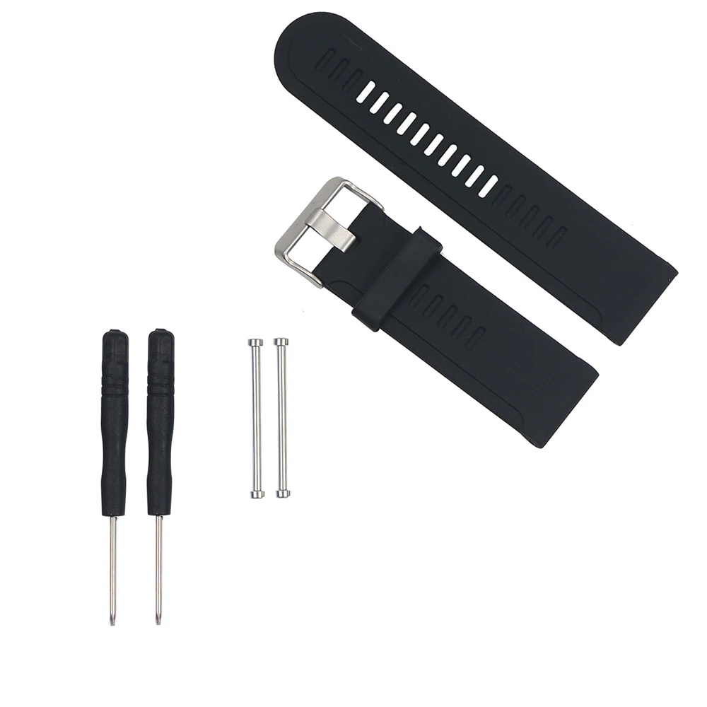 

Soft Silicone Watchband for Garmin Fenix 3/Fenix 3 HR/Fenix 2 etc + Lugs Adapters + Tools - Black