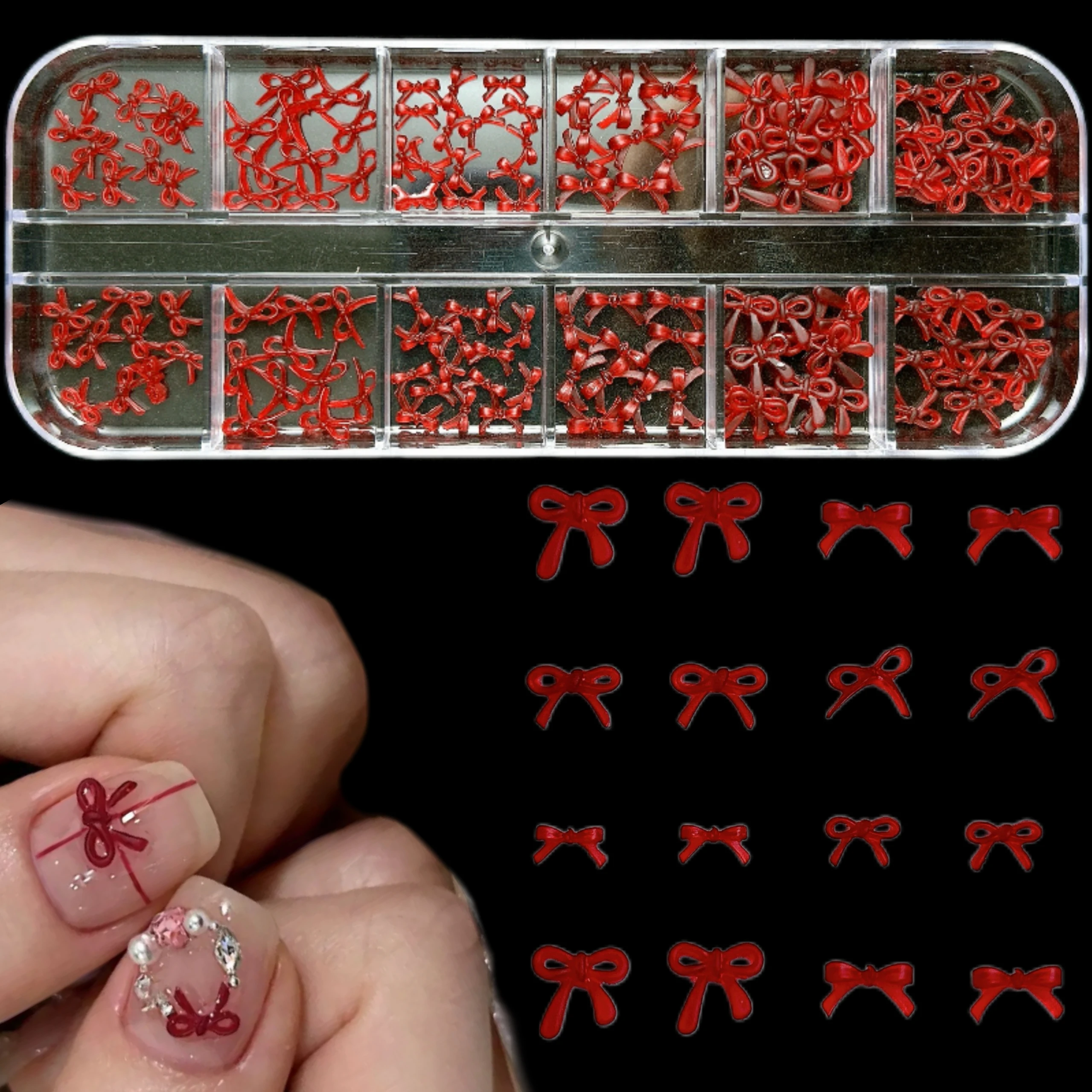 1박스 다양한 색상 미니멀리스트 리본 네일 참 반투명 젤리 리본 네일 아트 장식 DIY용