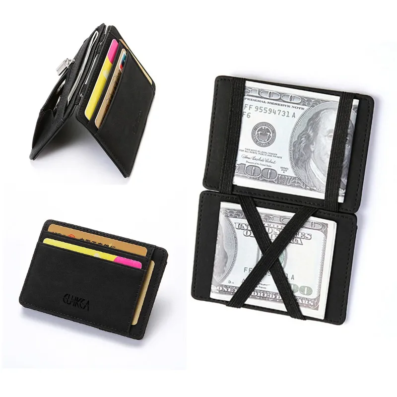 Ultra Thin PU Leather Women Men Magic Wallets Mini Small Coin Purses Portable Short Business Credit Card Holder Clutch Bag Case