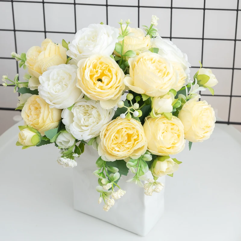 30cm Silk Peony Artificial Flower Bouquet Spring For White Home DIY Decoration Christmas Garden Wedding Office Party Fake Flower