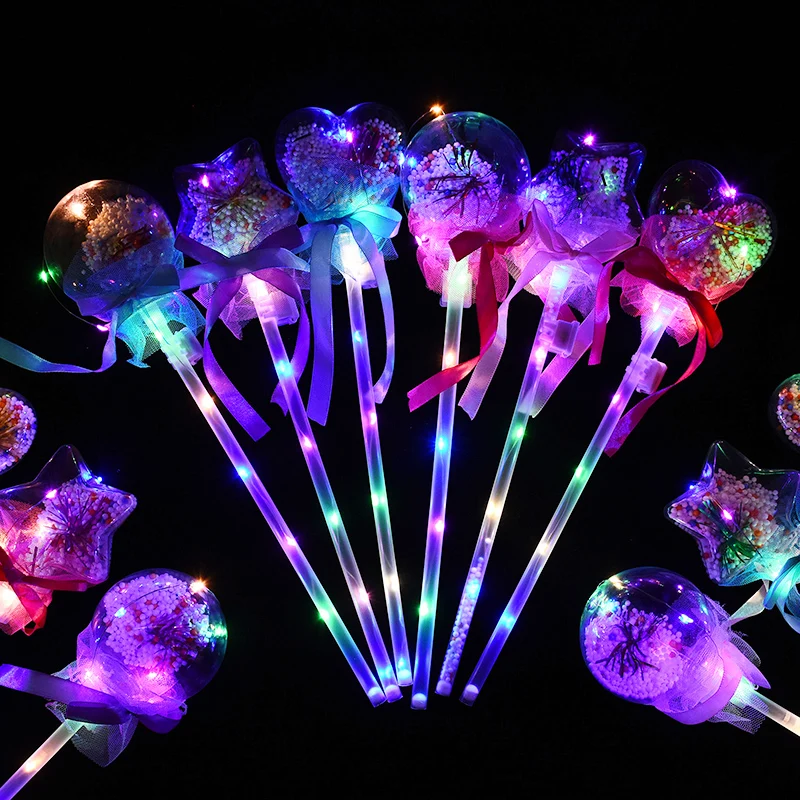 1Pc Fairy Stick LED Glow Star Love Wave Ball Magic Stick Sparkling Bobo Ball Children's Glow Toy Party Supplies Favors Kids Gift