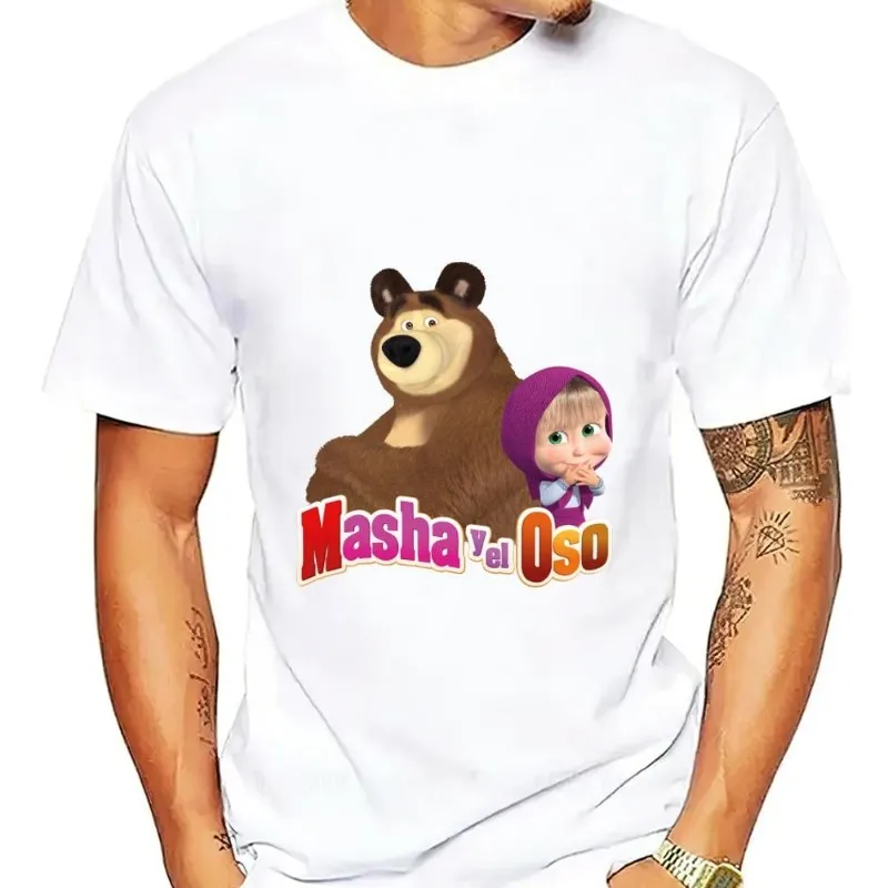 Cartoon M-Masha and the B-Bear Cute T Shirt Men Couple Combination Women Clothes Short Sleeve Collar Fashion Cotto