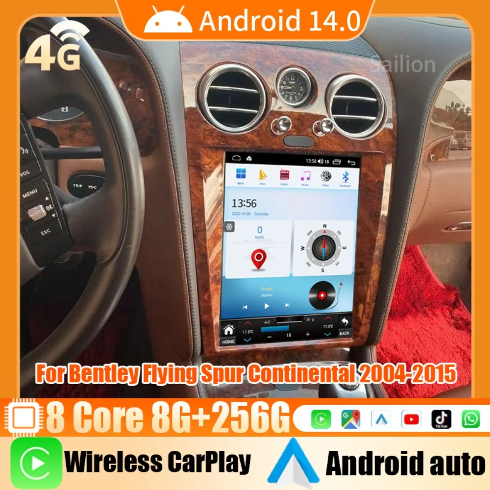 Android14 Car Radio For Bentley Flying Spur Continental 2004-2015 Tesla Automotive Multimedia Carplay Auto WIFI Bluetooth Stereo