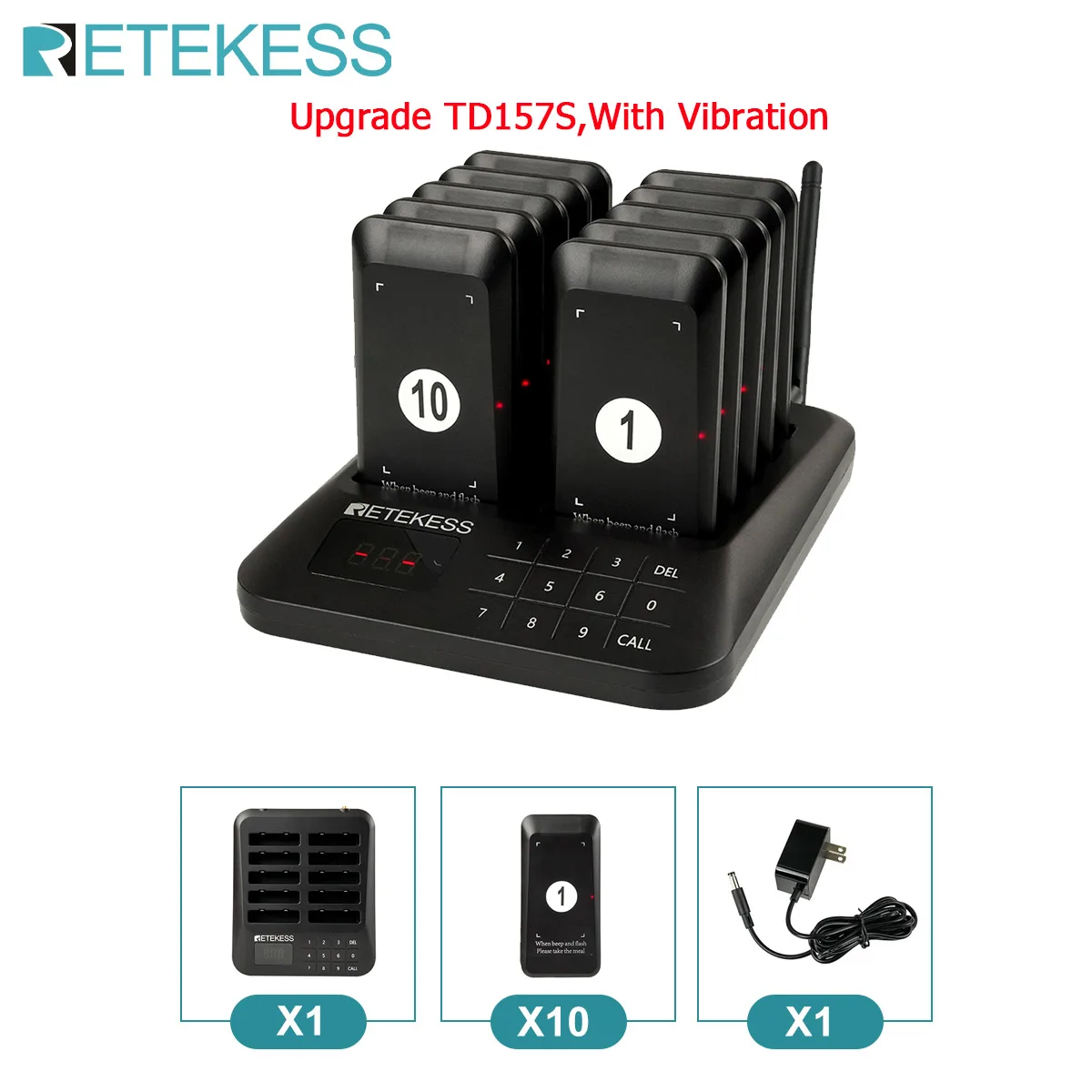 Retekess TD157S Wireless Calling System Pager Restaurant Buzzer Beeper Bell Receivers Coasters For Food Truck Cafe Bar Clinic