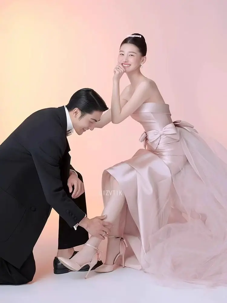 Розовые простые корейские свадебные платья без бретелек для женщин, свадебные платья с пятнами и русалкой для фотосессии, шикарные платья для выпускного вечера, Vestido De Novia