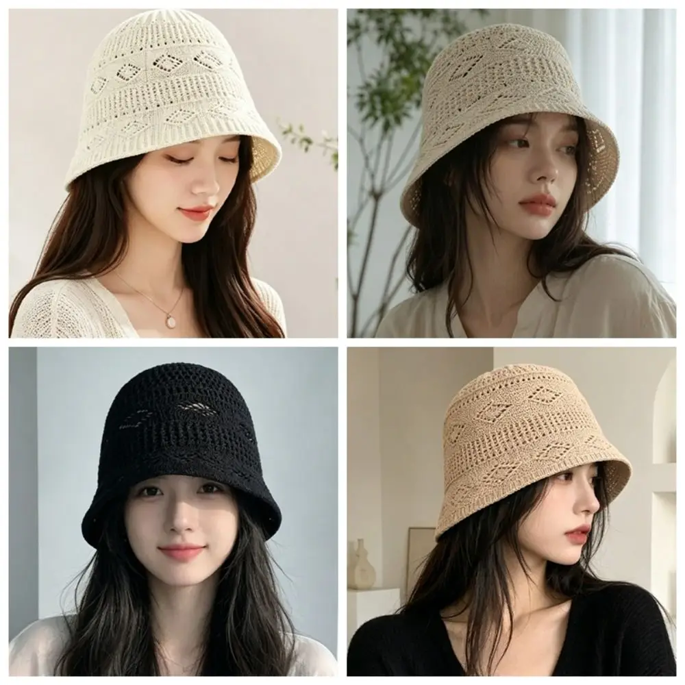 Stylish Hollow Out Fisherman Hat Knitted Texture UV Protection Bucket Hat Lightweight Versatile Sun Hat Casual Wear