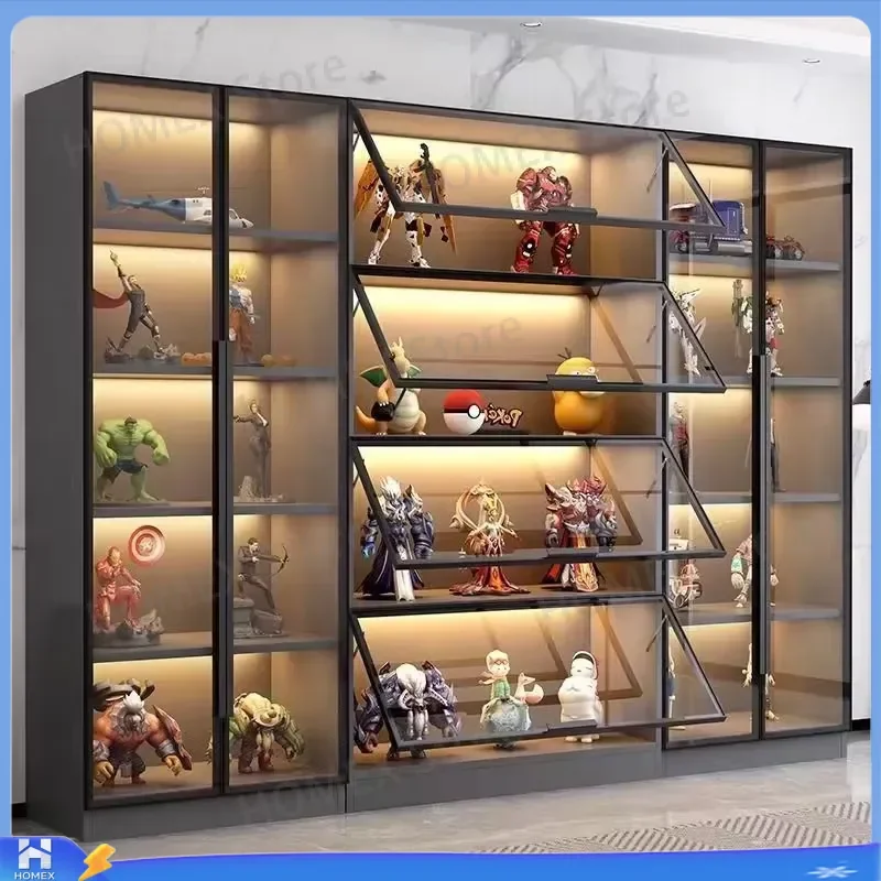Glass Display Cabinet with Door Transparent Figure Showcase for Lego Action Figures Anime Model Toy Storage Shelf Gift