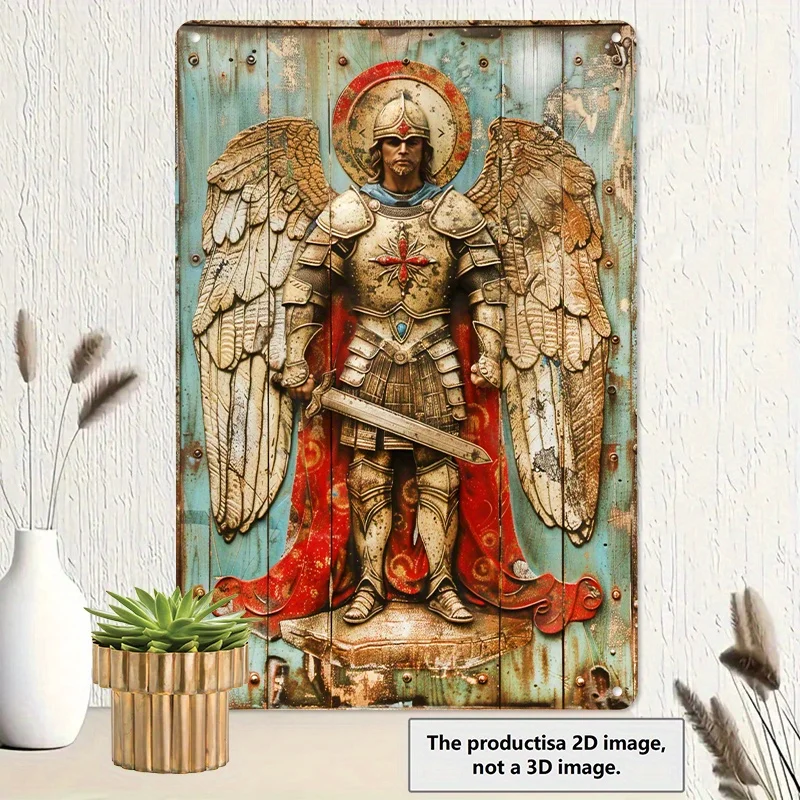 Vintage Archangel Michael Aluminum Wall Decor Sign, Retro Style Metal Plaque for Garden, Club, Garage, 8x8Inch/11.8x11.8Inch 1pc